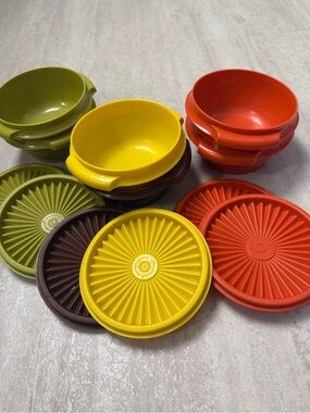 Vintage Tupperware bowls lids Servalier storage containers fall harvest set of 6